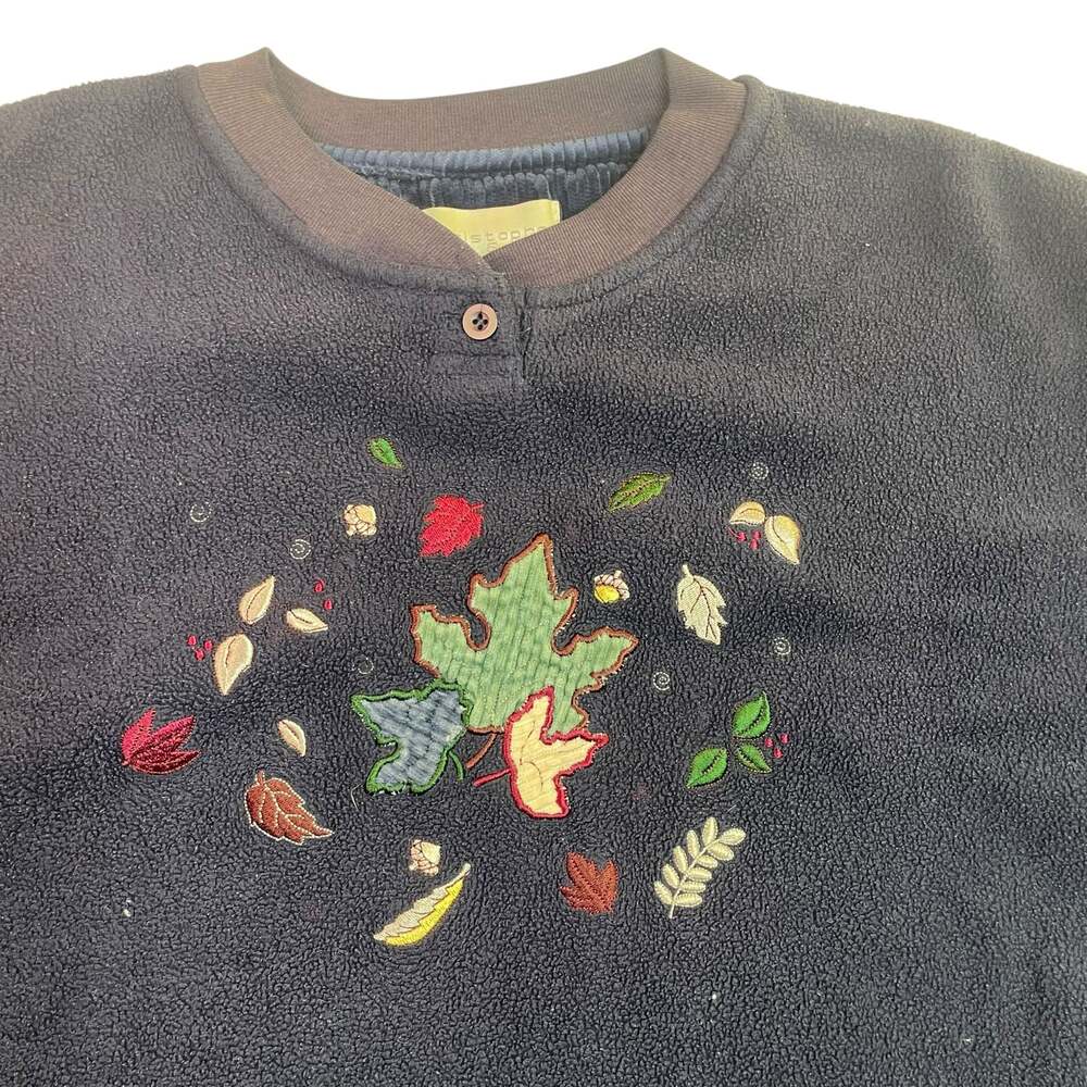 Christopher & Banks Embroidered Leaf Fleece Pullover Women’s Small - Picture 3 of 6